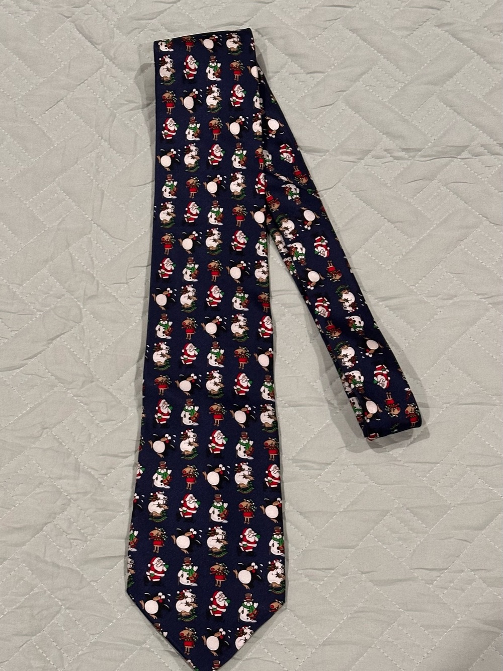 Polar Pals Hallmark Christmas Tie 100% Silk Santa Snowman Penguin Reindeer Navy